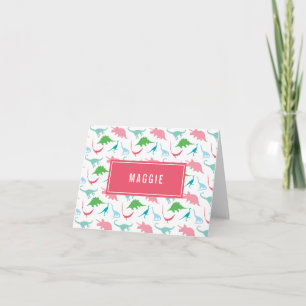 Cartão De Notas Preppy Girl Dinosaur Personalized Thank You Notes