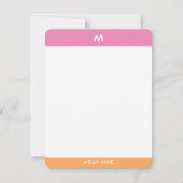 Cartão De Notas Preppy Monograma Pink e Orange Girly