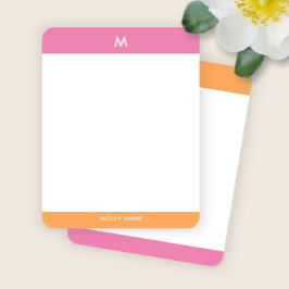Cartão De Notas Preppy Monograma Rosa e Laranja Menina