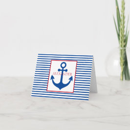Cartão De Notas Preppy Nautical Stripes and Anchor Personalized