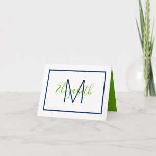 Cartão De Notas Preppy Navy Blue and Green Monogram