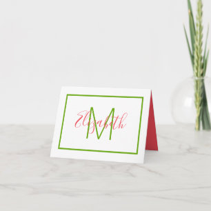 Cartão De Notas Preppy Pink and Green Monogram