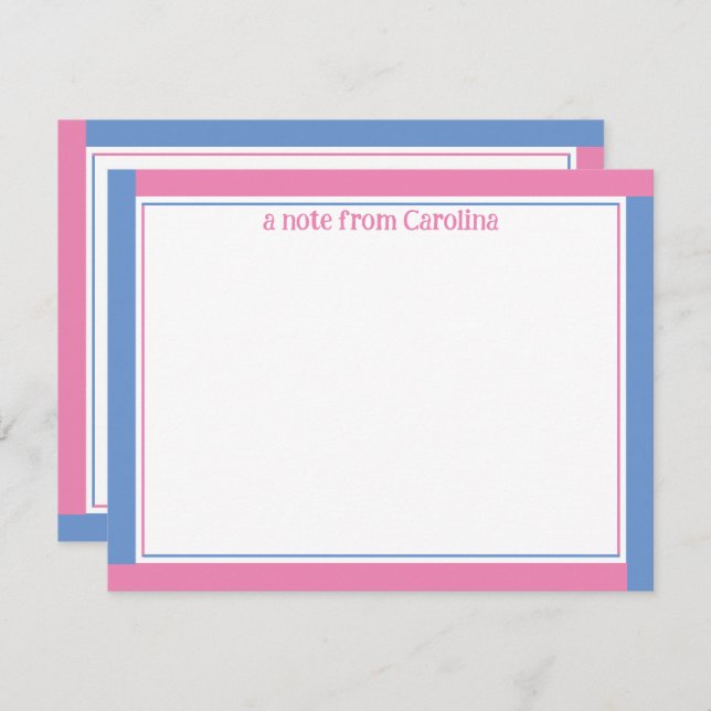 Cartão De Notas Preppy Pink & Cornflower Blue Name Stationery (Frente/Verso)