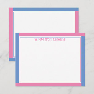 Cartão De Notas Preppy Pink & Cornflower Blue Name Stationery