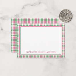Cartão De Notas Preppy Pink e Xadrez Verde Personalizadas