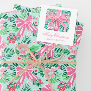 Cartão De Notas Preppy Pink & Green Christmas Enclosure (Gabinete 