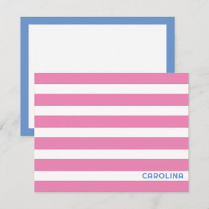 Cartão De Notas Preppy Stripes Pink & Cornflower Blue Girly