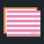 Cartão De Notas Preppy Stripes Pink & Orange Cute Girly<br><div class="desc">Este design de pré-disquete apresenta espaço para um nome na parte frontal e espaço de vazio suficiente para uma nota na parte traseira. Clique no botão personalizar se quiser mover/dimensionar as imagens e continuar a modificar o texto! Variações deste design, cores adicionais, além de coordenar produtos estão disponíveis em nosso...</div>