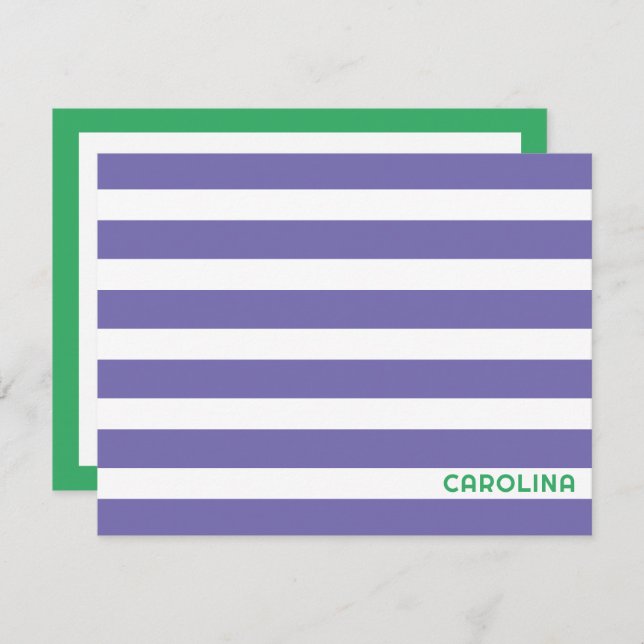 Cartão De Notas Preppy Stripes Roxo e Verde Brilhante Menina (Frente/Verso)