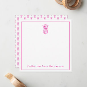 Cartão De Notas Preppy Tropical Rosa Abacaxi Personalizado