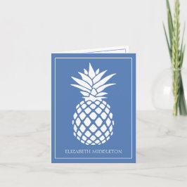 Cartão De Notas Preppy White Pineapple on Blue