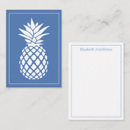 Cartão De Notas Preppy White Pineapple on Blue