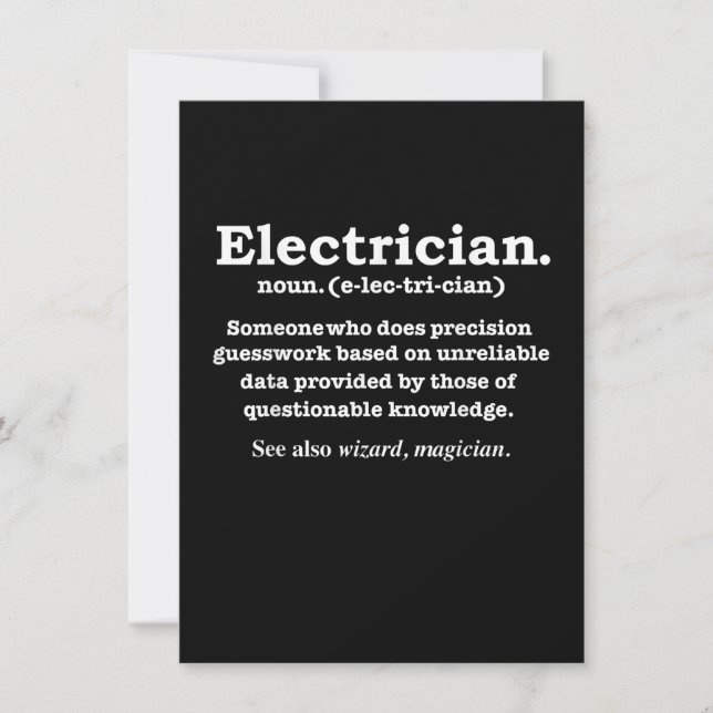Cartão De Notas Presente de Definição de Eletricista Engraçado Gra (Frente)