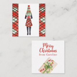 Cartão De Notas Presente de moça de Natal Comprando Aquarela