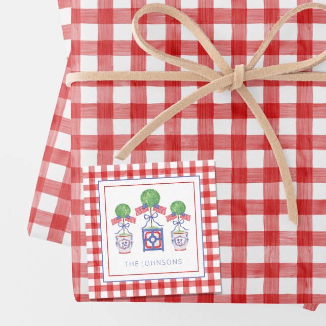 Cartão De Notas Presente Topiário de Bandeira Patriótica Americana (Criador carregado)