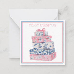 Cartão De Notas Presentes de Natal em Chinoiserie Rosa e Azul