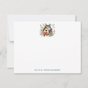 Cartão De Notas Primavera Birdhouse e Wildflower Nome Personalizad
