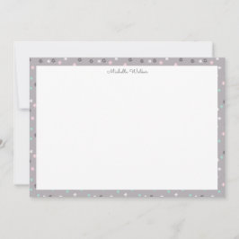 Cartão De Notas primavera floral e monograma de turquesa