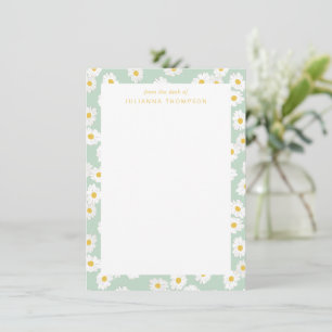 Cartão De Notas Primavera Pastel Sage Daisies Personalizado Nome d