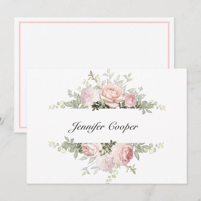 Cartão De Notas Primavera Rosas Da Sua Mesa A Pessoal (Frente/Verso)