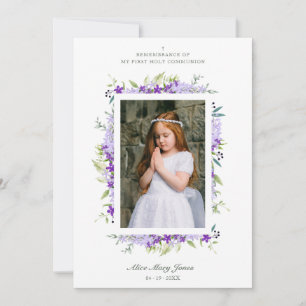 Cartão De Notas Primeira Comunhão Quadro de Foto Botânico Roxo