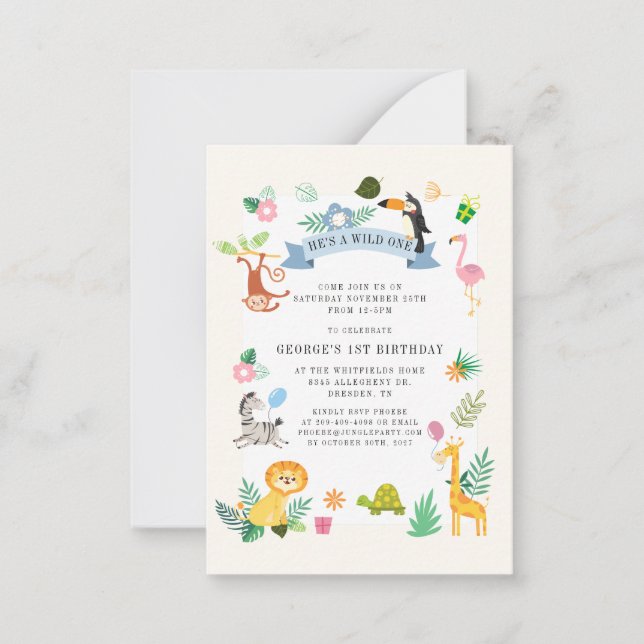 Cartão De Notas Primeiro aniversario Selvagem de Animais Safari (Frente)