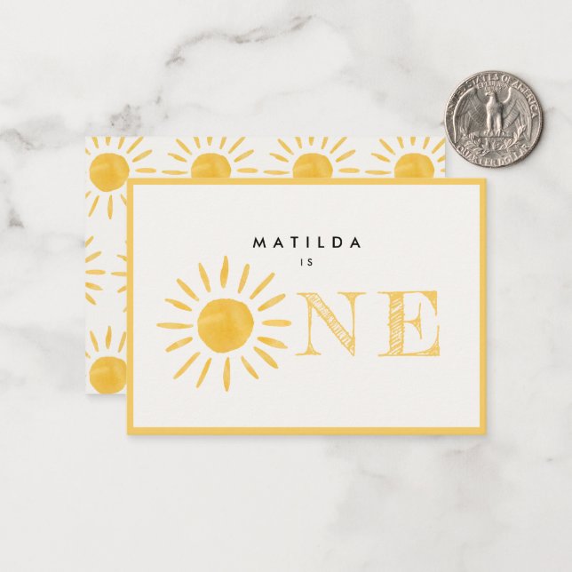 Cartão De Notas primeiro aniversario sol obrigado amarelo (Frente/Verso In Situ)
