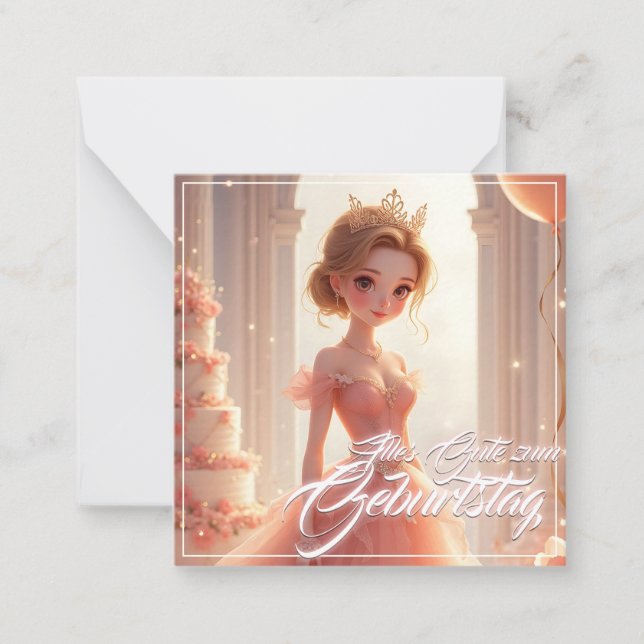 Cartão De Notas Princesa de aniversário em vestido rosa dos sonhos (Frente)