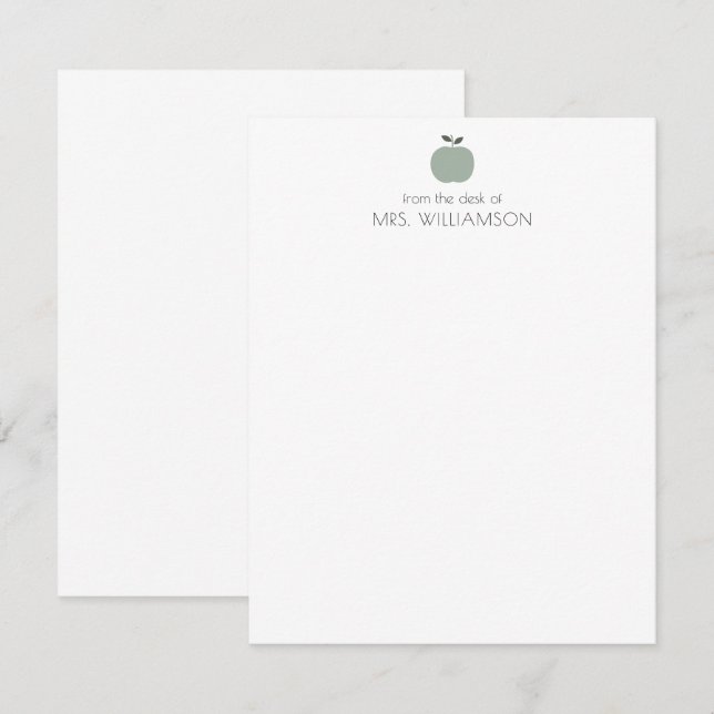 Cartão De Notas Professor Personalizado de Maçã Verde Simples (Frente/Verso)