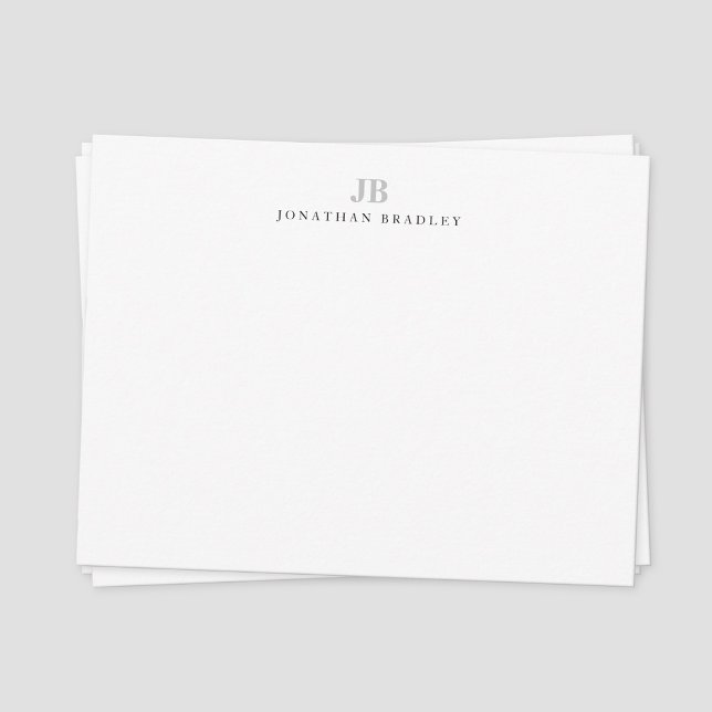 Cartão De Notas Profissional Monograma Moderno Simples e Minimalis (Gray monogram two Initial letters serif font complete name note card)