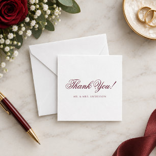 Cartão De Notas Profundo Branco de Casamento Script Agradecer em B