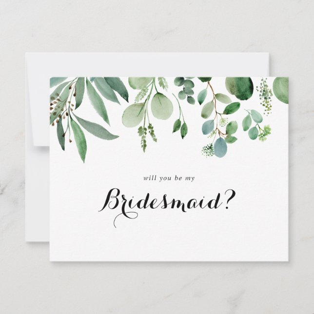 Cartão De Notas Proposta de Bridesmaid de Eucalyptus Verde (Frente)