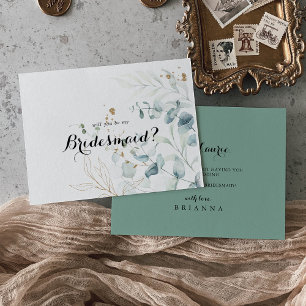 Cartão De Notas Proposta Russa de Bridesmaid Floral Dourada Eucaly