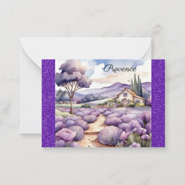 Cartão De Notas Proveniência França Lavanda Campo Aquarela (Frente)