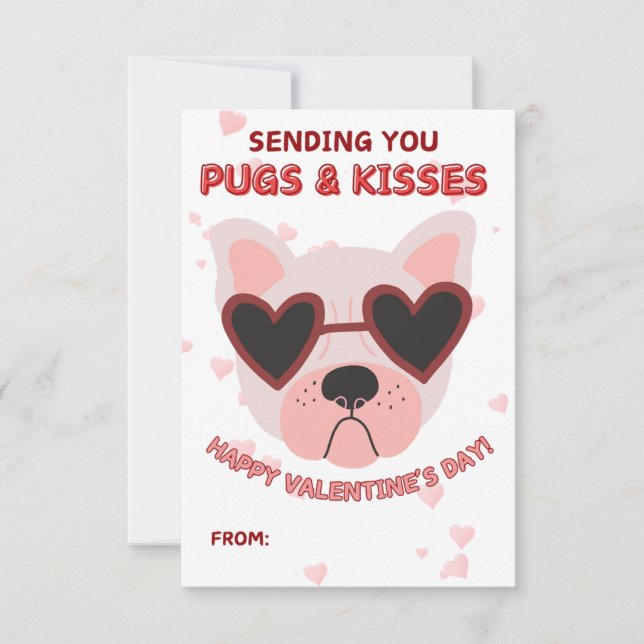 Cartão De Notas Pugs and Kisses Valentine's Day Card (Frente)