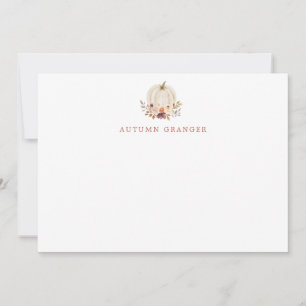 Cartão De Notas Pumpkin Branco Terracorra e Flores Roxas