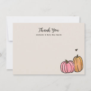 Cartão De Notas Pumpkin De Queda Laranja Rosa Obrigado Nota