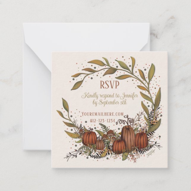 Cartão De Notas Pumpkin Wreath Inspirivity Casamento Autumn rsvp (Frente)
