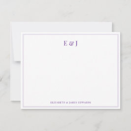 Cartão De Notas Purple Double Border Elegant Couple Monogram