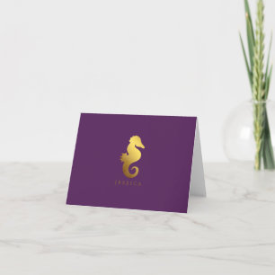 Cartão De Notas Purple Faux Gold Foil Seahorse