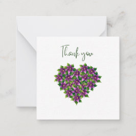 Cartão De Notas Purple Floral Heart Thank You Flat Notecard