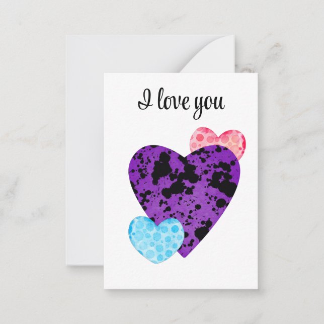 Cartão De Notas purple hearts romance design (Frente)