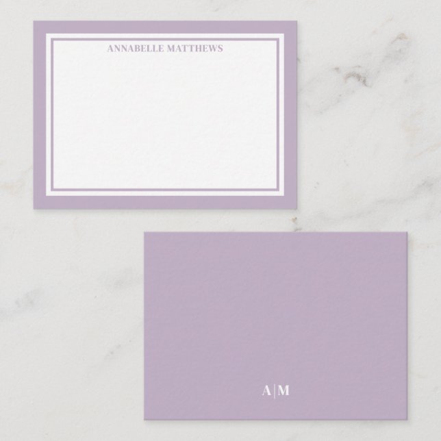 Cartão De Notas Purple Minimalist Name Monogram (Frente/Verso)
