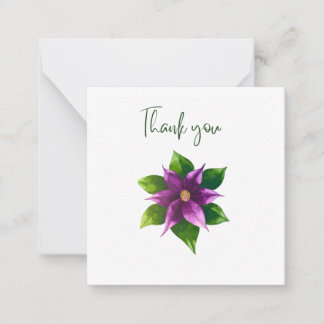 Cartão De Notas Purple Watercolour Flower Thank You Flat Notecard