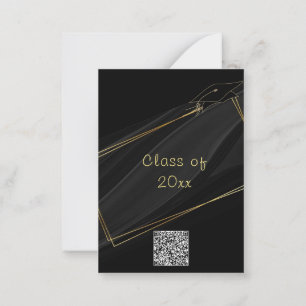 Cartão De Notas QR Code Gold Black Graduation Invitation Card