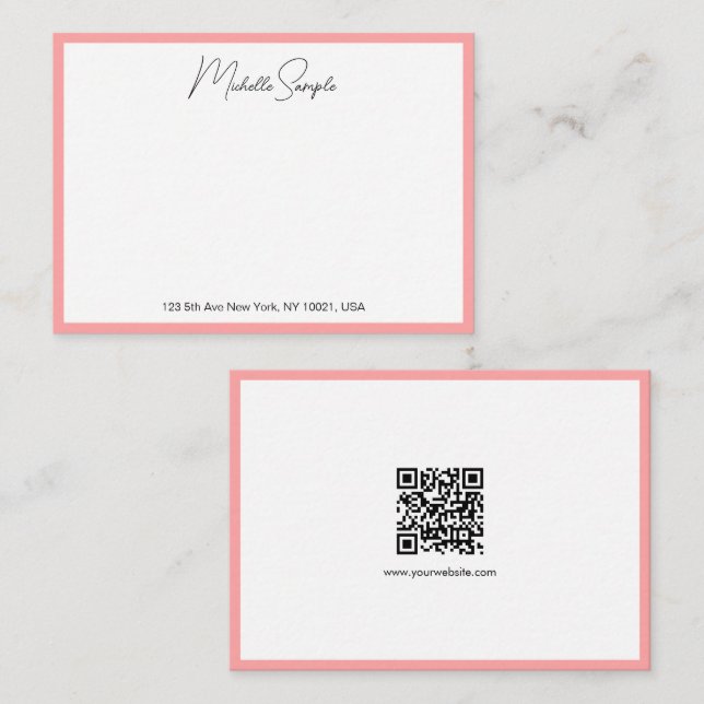 Cartão De Notas QR Code Stylish Modern Handwritten Script Name (Frente/Verso)