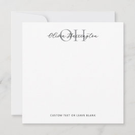 Cartão De Notas Quadrado Clássico de Script Branco e Preto Moderno