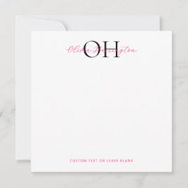 Cartão De Notas Quadrado Clássico de Script Preto e Rosa Moderno