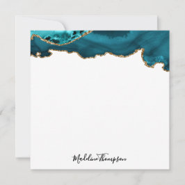 Cartão De Notas Quadrado de Script de Agate Agate de Teal Girly