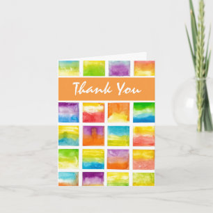 Cartão De Notas Quadrados de Aquarela Multicolor Obrigado Dobrado